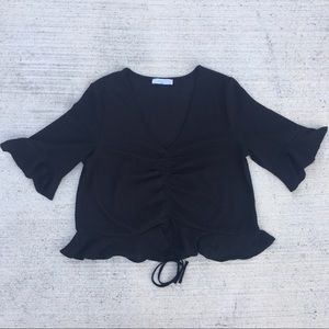 Elodie Black Cropped Drawstring Blouse